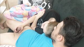 She Sluggishly Fondles me as We Watch Our Own Porn