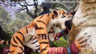 Minotaur romantic screws Tigress yiff in The Meadow