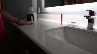 BIMBO DOXY SUCKS SCHLONG and gets DRILLED in a TINY Red Mini Suit