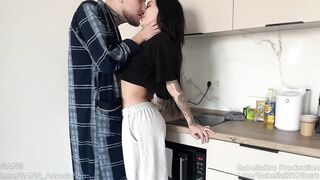 Ardent DRILLED Zymphia in the kitchen! CUM in MOUTH