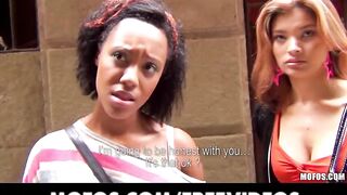 Public Pickups -Hot Asian & her HOT Ebony GF have 3-some