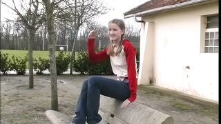 golden-haired 19 years cutie blowjob outdoor