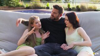 Petite Angels Tiffany Tatum and Matty Perez Share One Big Penis Outdoors, Sucking and Fucking on the Lawn