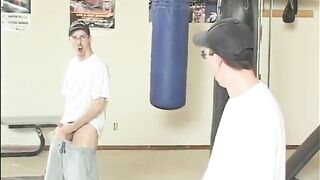 Curly blonde floozy getting snatch penetration in gym
