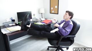 two Office MILFs Dominate Assistants Penis in 3some