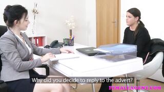 Female Agent Shy gal seduced and drilled by busty agent