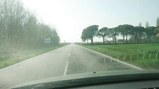 Driving through the empty road of the Venetian country during the pandemic