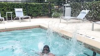 Ebony megatits in pool