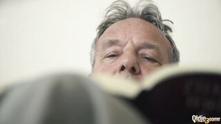Old grandad fucks charming teens in hot trio