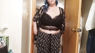 BBW huge bazookas trying on lounge wear