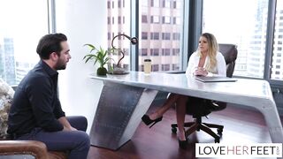 Employee footjob in corner office of boss Brooklyn Chase