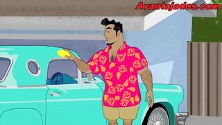 Homosexual or Dark-Skinned Cartoon with Great Gift