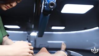 Subject is freed, blown, then milked anew by machine, while being teased by attendant.
