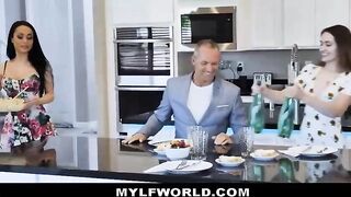 Crystal Rush is getting fucked from the back in the kitchen during the time that her step- daughter isn't looking