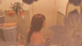 Stepmom goes to bathroom, wanks vagina, student stepson watches