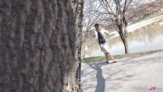 Floppy breasts teen Kristin talk to rough anal-copulation at street casting