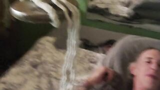 Goode Girl ties hubby's balls and weenie to pulleys in the ceiling pt2