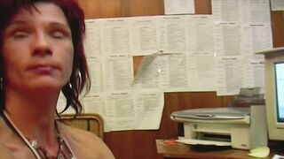 Sexually excited German redhead masturbating in the office