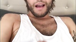 Intense Moaning and Sexy Obscene Talk While Jerking off Tattooed Wang Until Giant Load of Cum