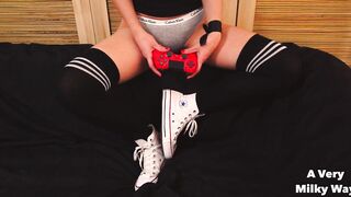 Big titties gamer teen can't stop masturbating with the ps4 controller