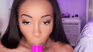 Naughty ebony masturbates and supplicates for cum