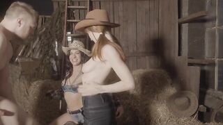 BI SEXUAL COWGIRLS BANGING AND PEGGING COWBOY IN THE STABLE