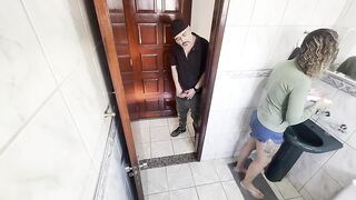 A relative rubs against his step-niece in the washroom.