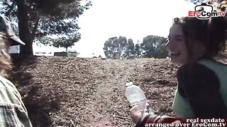 Amateur public sex with skinny British teen in forest