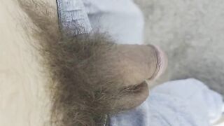 Big cock pissing and cumming outside