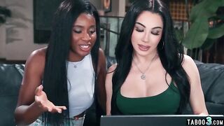 Ebony MILF Nicole Kitt surprises her big cocked shemale GF Ariel Demure