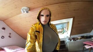 Doll dress up with female mask and slim jeans