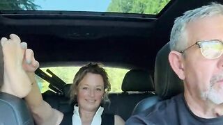 Wife Toys Her Pussy in the Back Seat While Daddy Drives, Road Trip
