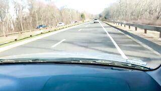 Flashing and stroking a big wang on the highway