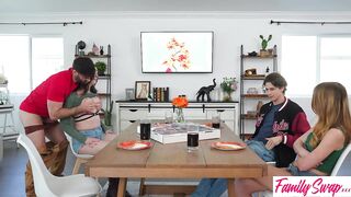 Scarlett Mae's Free Use Swap Cunt Inspires Myra Moans to Be Dicked Down on Game Table