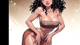 AI Generated - Manga cartoon hot charming animated comics african american black ebony european trans dominant-bitch stripper fucks step sister raw and cums inside her vagina without shlong-sock
