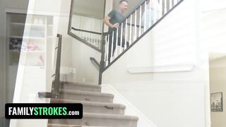 FamilyStrokes - Cute Petite Stepdaughter And Hot Stepmom In Sexy Lingerie Satisfy Stepdaddy's Big Dick