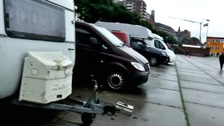 Old and young dogging in the camper