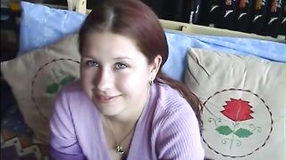 Young brunette strips and gives hard weenie a hungry oral-sex-job