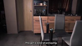 Sexy brunette stepsister gets banged by her pumped up stepbrother thinking it's VR
