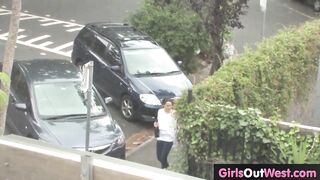 Brunette lesbian squirms from bizarre orgasm after licking