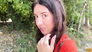 Avid Beauty Sucking Rod in the Bushes - Massive Facial Cumwalk