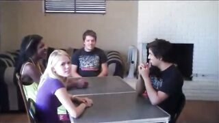 Underneath the table footjob and handjob