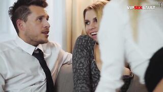 Tattooed Golden-haired Gets Her Ass Licked and Banged in FFM trio... Sex-toy Bangs Her Next