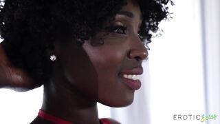 Sexy Ebony In Red Lingerie Gets Hirsute Cunt Eaten Then Rides For Creampie