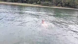 Hot Granny Swims Undressed in a Lake!