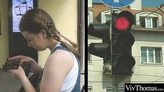 Voluptuous lesbian picks up sexy hitch hiker and fucks her