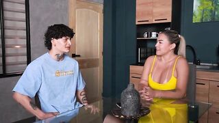 Busty stepmother takes advantage of her husband's absence to bang her stepson