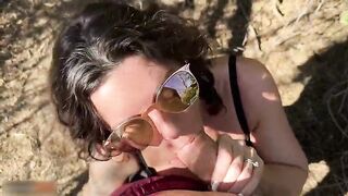 Busty Beauty desires to Sloppy Suck him off (Cover her Front in Spit) by the Lake -almost Caught 3 Times