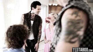 Tiny golden-haired MILF wife gets team-screwed by her hubbys big penis co workers