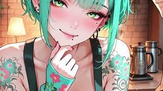 Turquoise-haired, biggest melons hentai waitress gets drilled by a client - AI-generated content